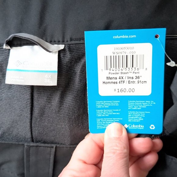 Columbia Men's Waterproof Ski Snow Pants Size 4X Black Snowboarding 54x36 NWT - Picture 9 of 16